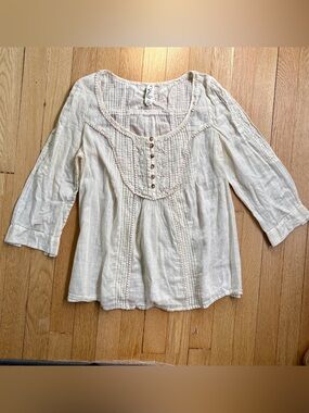 Floreat ANTHROPOLOGIE Cream Lace-Trim Sheer Cotton Blouse/TOP sz 2 / XS / S